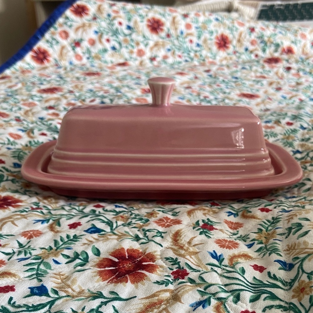 Ceramic Pink Butter Dish with Lid